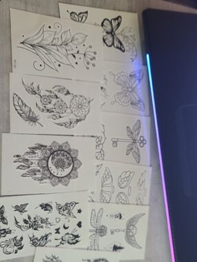 10 Black Temporary Tattoo Sheets - Boho Floral, Dreamcatcher & Butterfly Designs